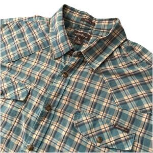Eddie Bauer Classic Fit Men’s XL Tall Western Blue Plaid Short Sleeve Pearl Snap